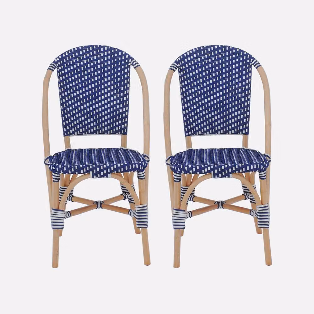 Sweek Pair of Blue Polyrattan Bistro Chairs with Armrests – 2