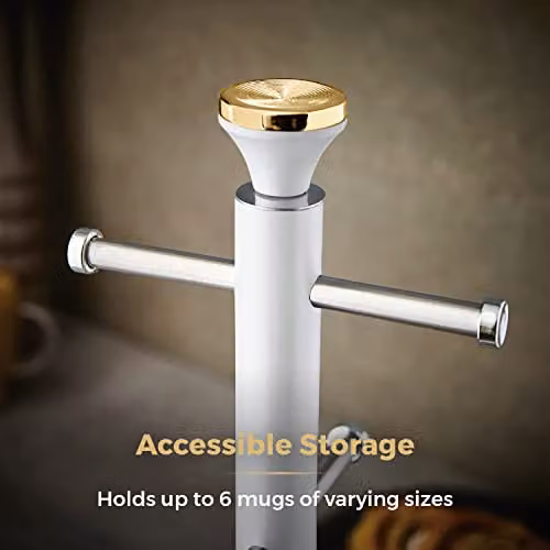 Tower Cavaletto Freestanding Mug Tree and Towel Pole Set with Anti-Slip Base, White and Gold – 2