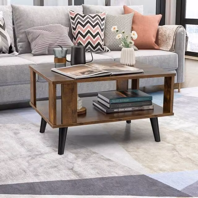 KORVIXA Industrial 2-Tier Coffee Table in Brown, Width: 100 cm