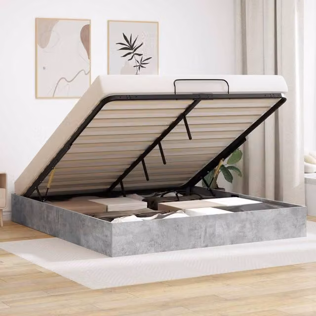 Berkfield Home Modern Ottoman Bed Frame in Concrete Grey, Engineered Wood, W/D/H: 160 x 200 cm