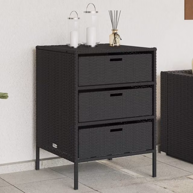 Berkfield Home Black Poly Rattan Garden Storage Cabinet W/D/H: 55 x 59 x 80 cm – 1