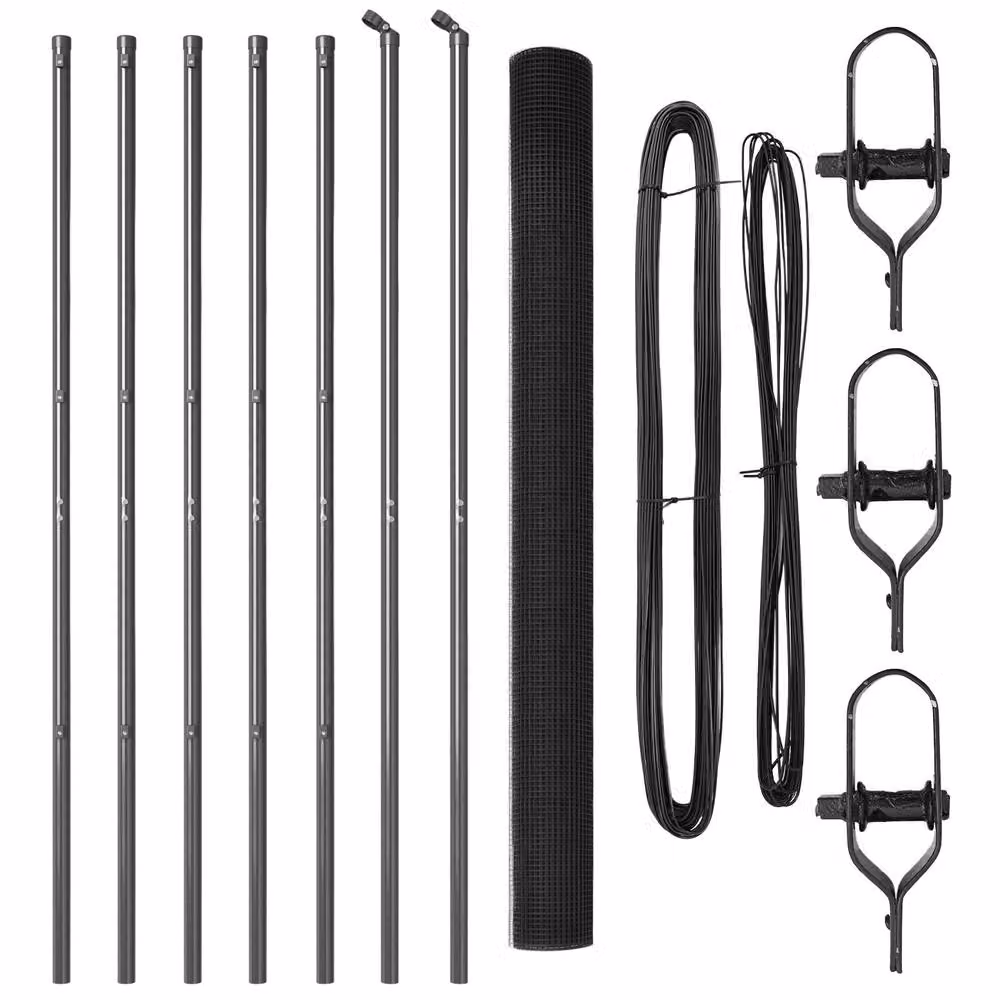 Berkfield Home Grey Powder-Coated Steel Welded Wire Fence with 7 Round In-Ground Posts, W: 10 m, H: 1.5 m – 2