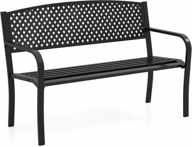 Kelvenix Modern Metal Garden Bench in Matt Black, Width: 127 cm – 1