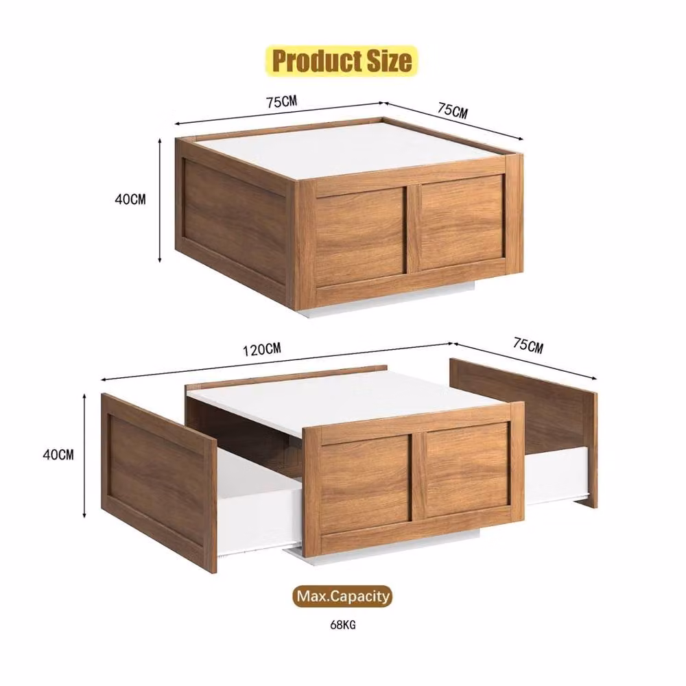 VOGREX Farmhouse Coffee Table with 2 Drawers, White and Brown in Natural, W: 120 cm x D: 80 cm – 2