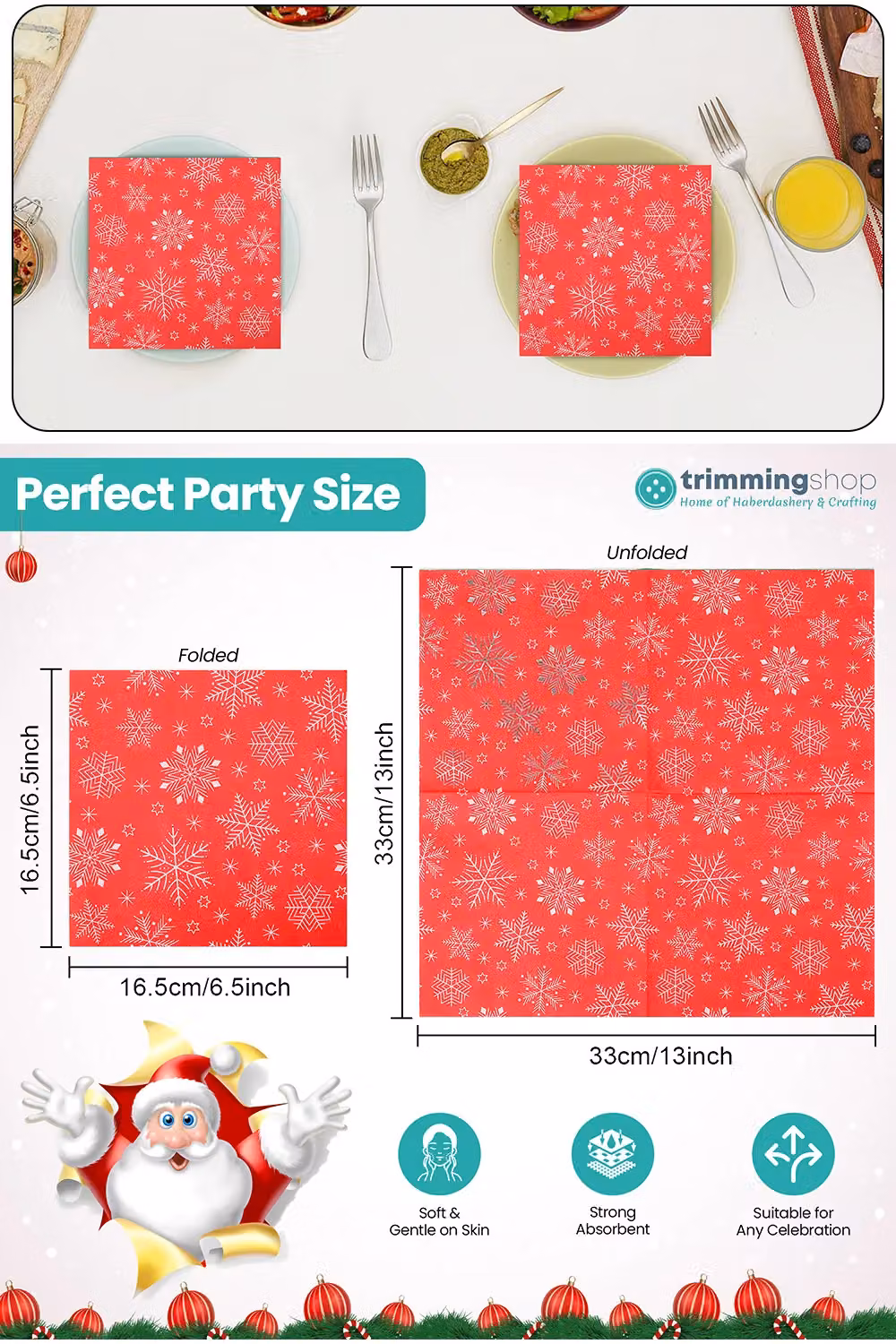 Neel Blue Red Christmas Party Disposable Napkins with Snowflake Print, 20 pieces, Size: 33 x 33 cm – 2