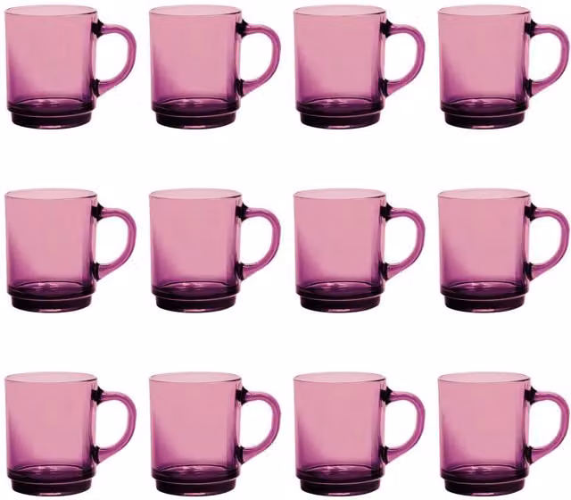 Duralex Versailles Glass Coffee Mugs, Purple, 260 ml, Height: 10.5 cm, Set of 12
