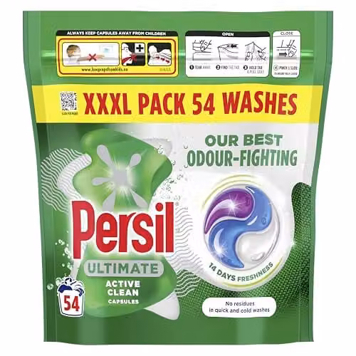 Persil Ultimate Active Clean Washing Capsules for 14 Days of Freshness, 54 Washes, Multicolour