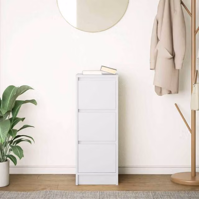 Berkfield Home White Minimalist Sideboard in MDF, W/D/H: 29.5 x 34 x 76 cm
