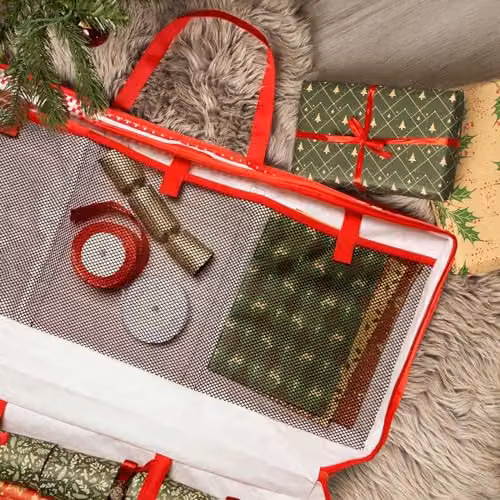 OHS Nordic Christmas Wrapping Paper Storage Organiser Bag in Red and White – 4