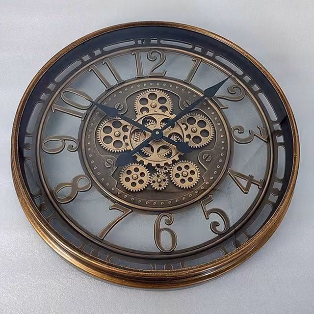 Minster Round Gear Wall Clock in Brown, Metal, W55 x H55 x D7 cm – 1