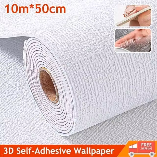 Nordara Self-Adhesive Thermal Insulation Linen Wallpaper in White, Moisture-Resistant and Minimalist Design