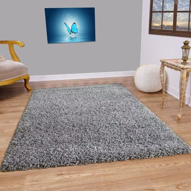 Smart Living Modern Shaggy Rug in Silver/Grey, W: 170 cm, D: 120 cm