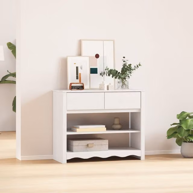 Berkfield Home Drammen Console Table in White Solid Wood Pine, W/D/H: 89.5 x 37 x 73 cm