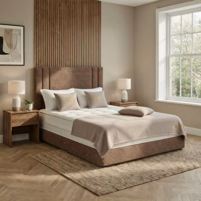 DS Living Velora Modern Upholstered Fabric Divan Bed Frame in Brown, W/D/H: 140 x 200 cm – 1
