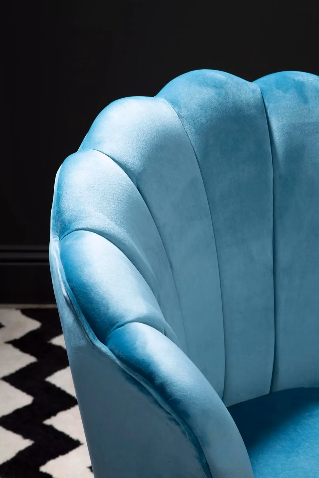 Interiors by Premier Blue Velvet Scalloped Chair with Gold Metal Accents – 3