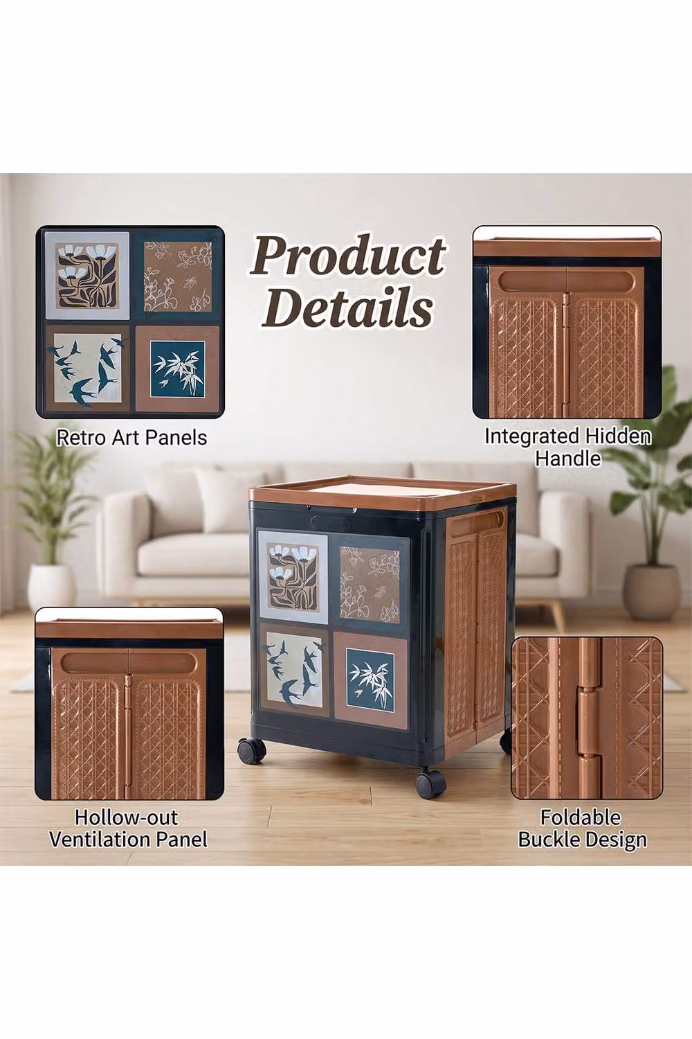 Garden Sanctuary Multifunctional Foldable Plastic Storage Box with Lid and Castors in Brown – 3
