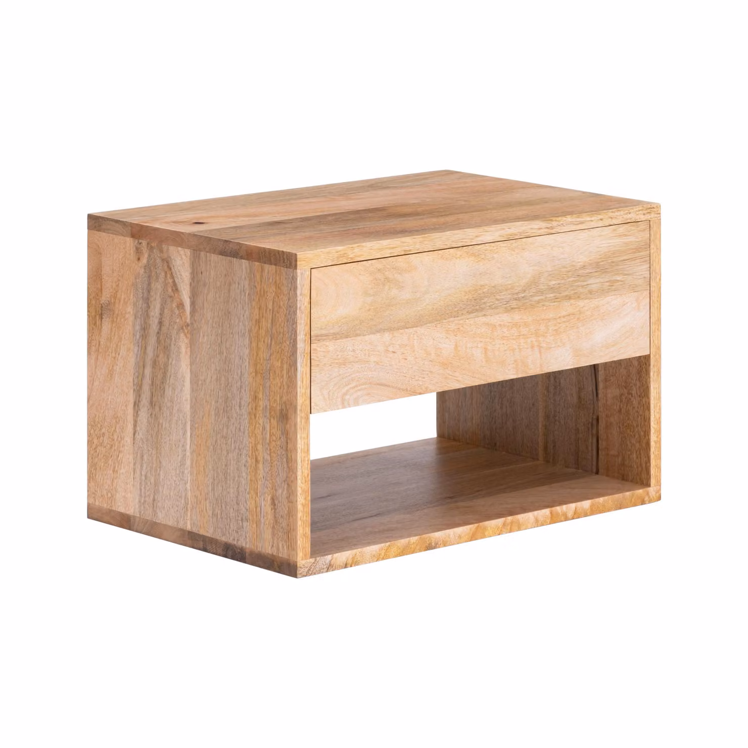 MH London Idris Solid Mango Wood Floating Nightstand with Storage Drawer and Open Shelf in Natural – 2