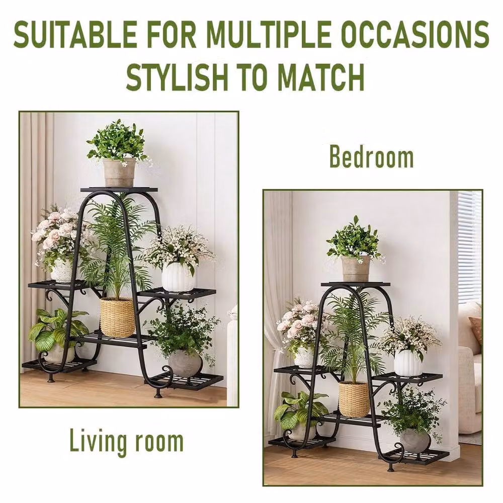 KORVIXA Heavy Duty 3-Tier Metal Plant Stand in Matt Black – 4