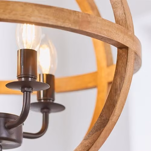 Netlighting Toba 4 Light Spherical Pendant Light in Brown Mango Wood and Dark Bronze Paint, H 80 cm x W 43 cm x D 43 cm – 4