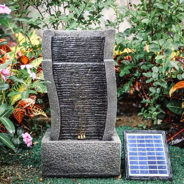 Livingandhome Solar Powered LED Resin Vertical Slate Waterfall Cascade Water Feature in Grey