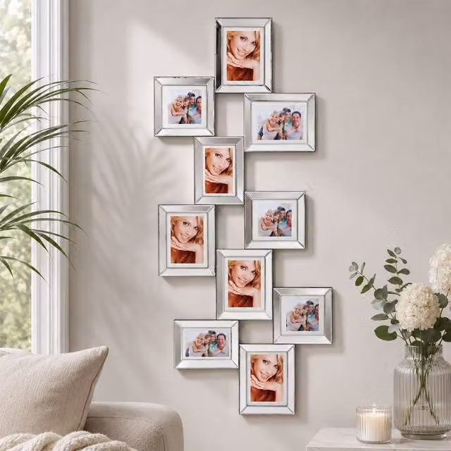 Maison by Premier Orsina 10 Photo Mirrored Multi Photo Frame in Silver – 2