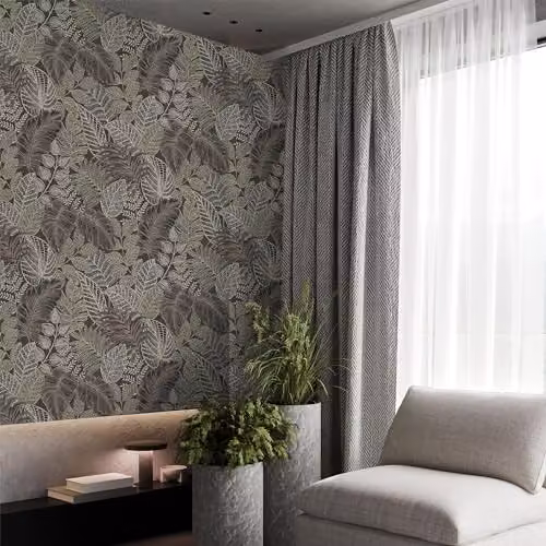 Superfresco Easy Scattered Leaves Floral Wallpaper in Charcoal, Gold and White, W/H: 52 cm x 10 m – 2