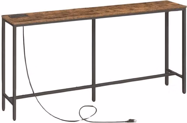 Pirlo Plush Industrial Console Table with Charging Station, Brown, Width: 160 cm