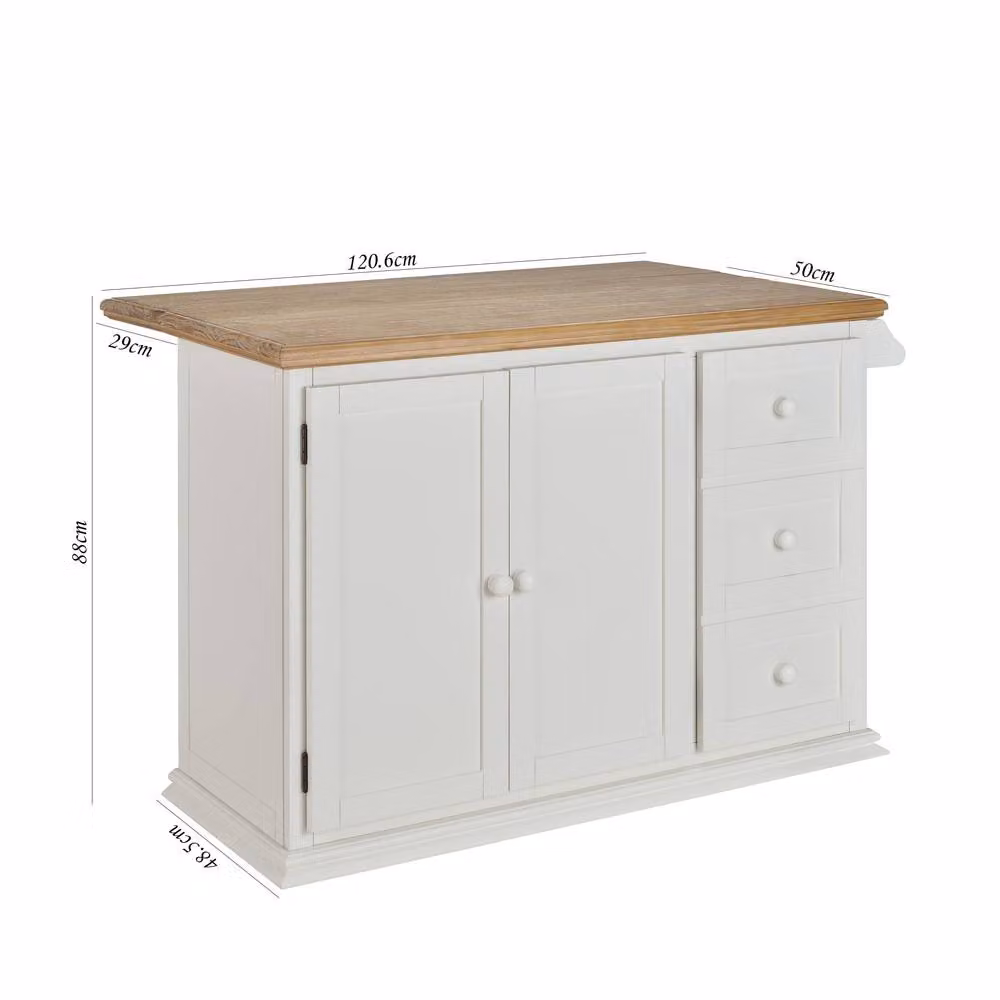 Statement Furniture Shire Breakfast Bar White Kitchen Storage Trolley with Extendable Oak Top and Wheels, W: 129 cm, D: 54 cm, H: 95 cm – 3