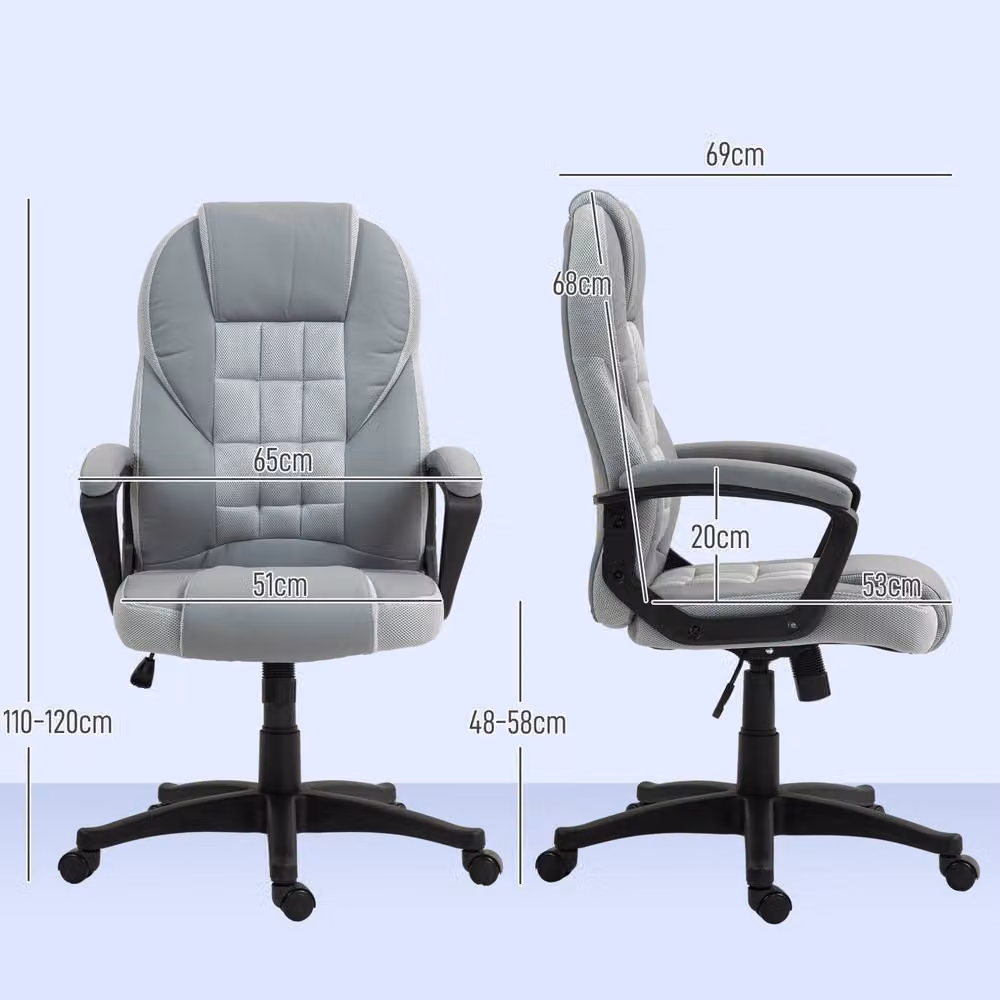 STILVORA Grey Faux Leather Swivel Office Task Chair with Headrest and Armrests, W/D/H: 48 x 120 x 48 cm – 2