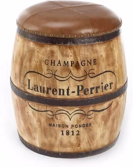 Elm Home And Garden Laurent Perrier Whiskey Barrel Stool with Brown Leather Top – 1