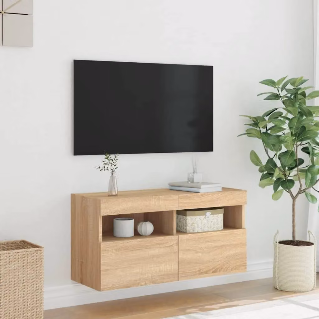 Berkfield Home Modern Wall Mounted TV Cabinet with Integrated LED Lights in Sonoma Oak Brown, W/D/H: 80 x 40 x 40 cm – 4