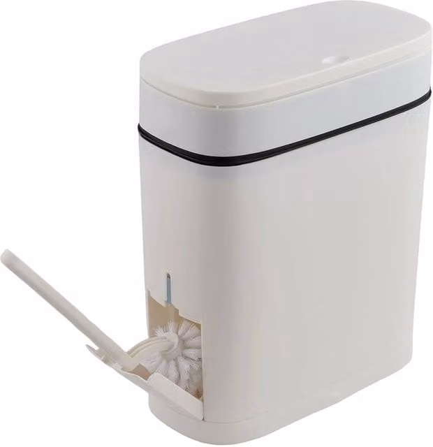 Living and Home 12L Slim Touch Trash Bin with Toilet Brush Set in White