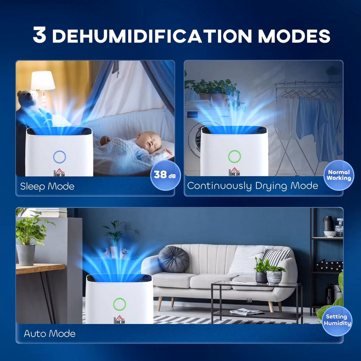 HOMCOM 4L Portable Quiet Dehumidifier for Home and Laundry, White – 5