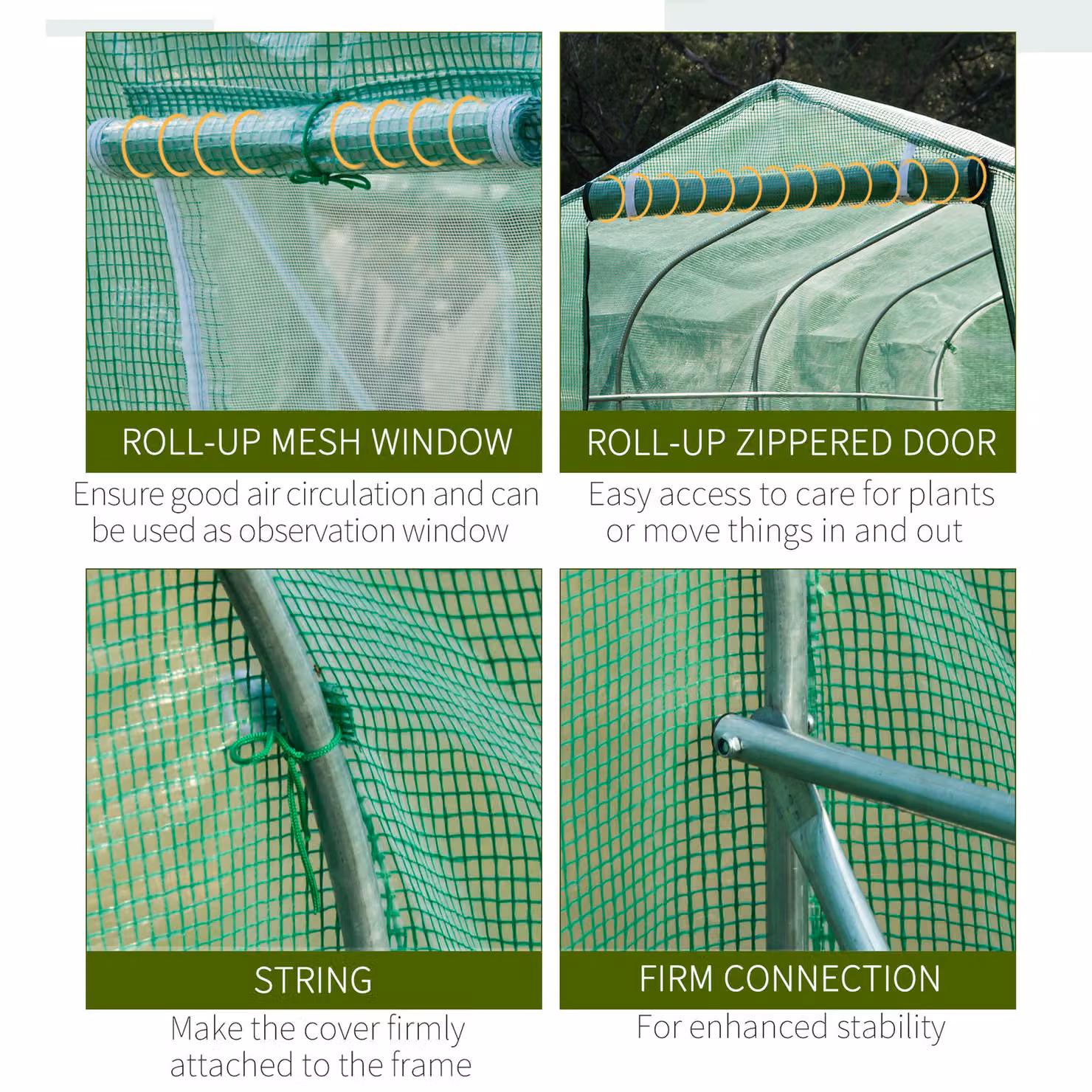 Outsunny Galvanised Steel Polytunnel Greenhouse with Windows and Door in Green, W: 4 m, D: 2 m – 5