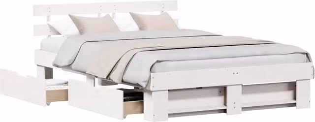 Berkfield Home Modern White Solid Wood Bed with Storage Drawers and Headboard, W: 140 cm, L: 200 cm