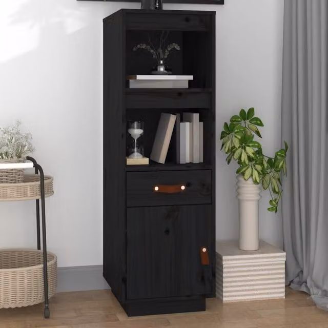 Berkfield Home Black Solid Wood Pine Highboard, W/D/H: 34 x 40 x 108.5 cm – 1