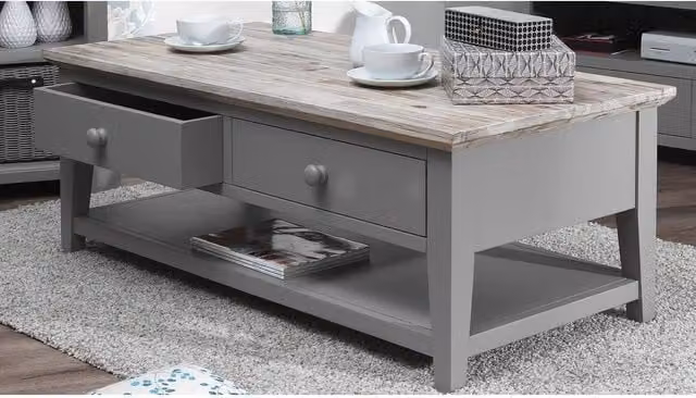 Florence Coffee Table in Dove Grey, Lacquered Acacia Wood, W: 60 cm, D: 60 cm, H: 45 cm