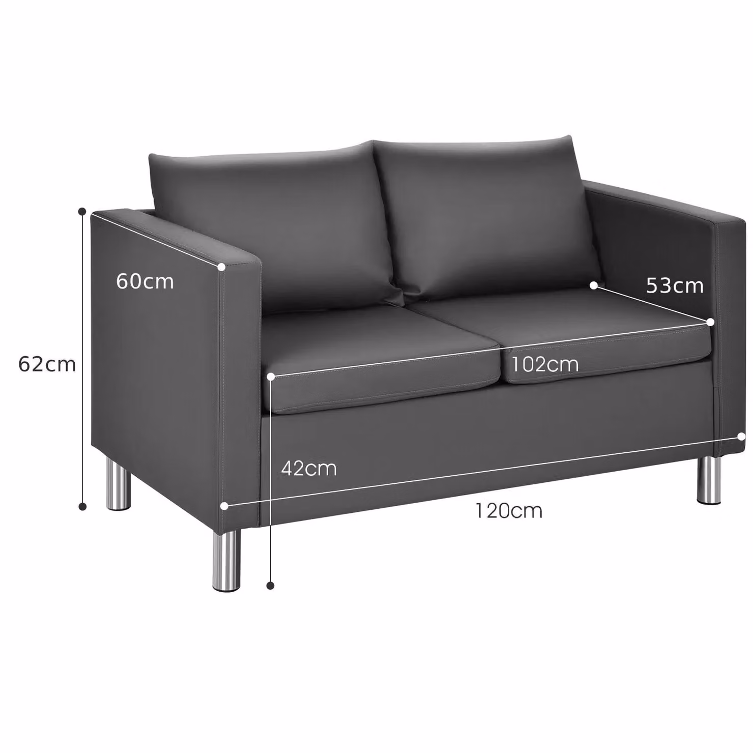Costway Modern 2 Seater Loveseat Sofa in Grey PU Leather with Metal Frame – 4