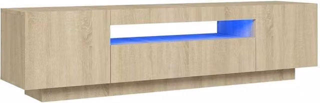 Berkfield Home Modern TV Cabinet with LED Lights in Sonoma Oak and Light Brown, W/D/H: 160 x 35 x 40 cm – 1