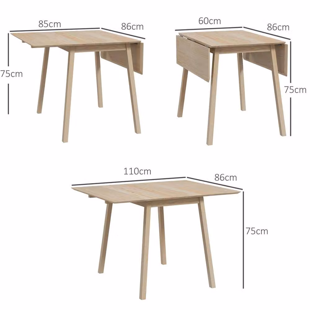EONLION Scandinavian Style Natural Oiled Pine Folding Dining Table in Brown and Beige, Width: 100 cm – 2