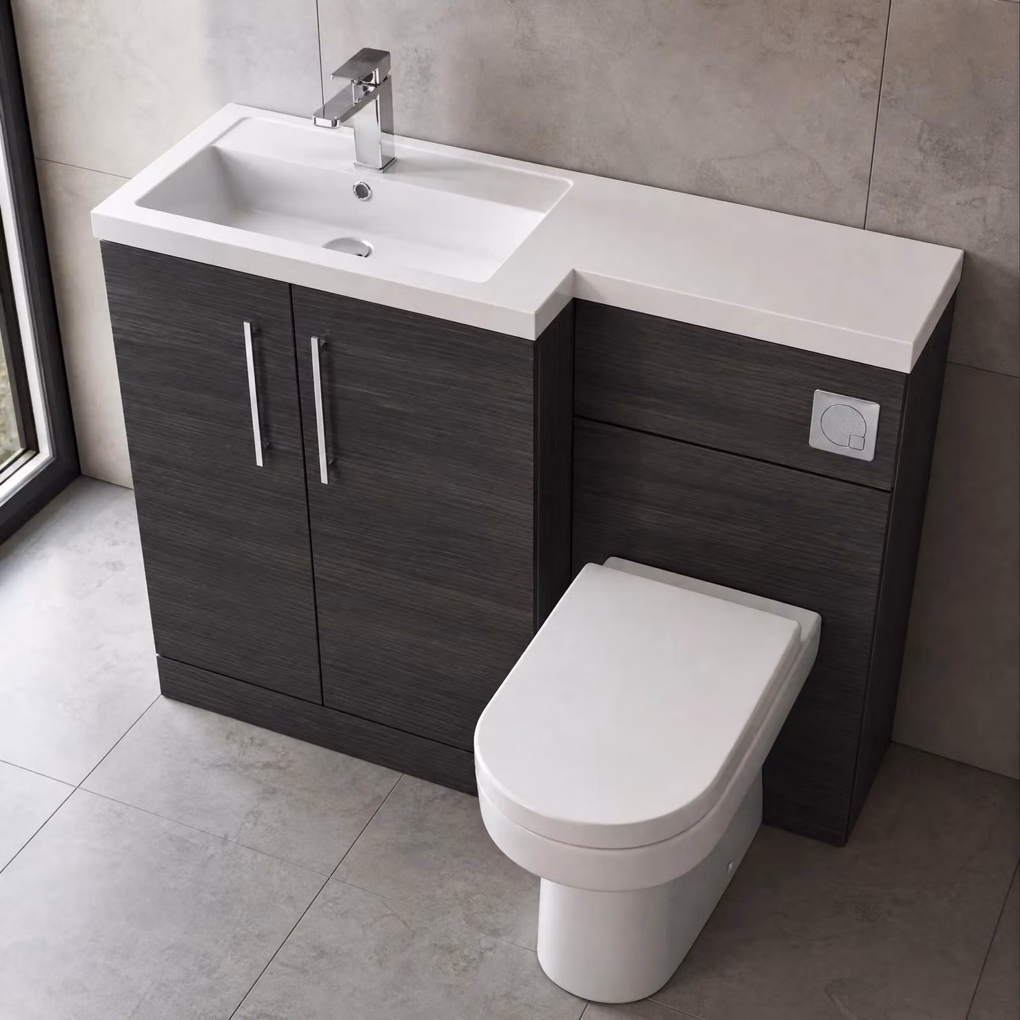 Balterley Left Hand Floor Standing Vanity Basin and WC Unit in Anthracite Grey Woodgrain, H 110 cm x W 39 cm x D 39 cm – 3