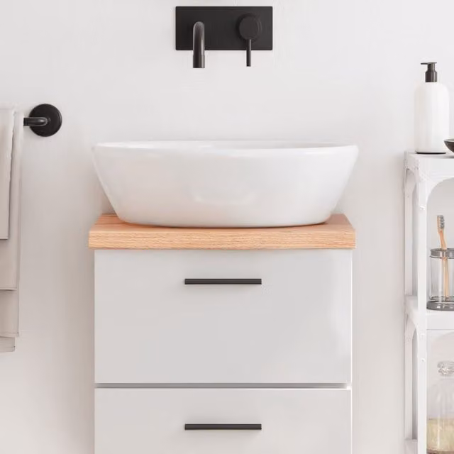 Berkfield Home Bathroom Countertop Treated Solid Wood in Light Brown, W/D/H: 40 x 40 x 4 cm
