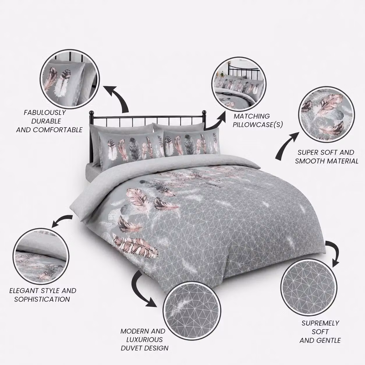 Smart Living Grey Dotted Polycotton Duvet Cover and Pillowcases Set, W/D/H: 135 x 200 cm and 50 x 75 cm – 4