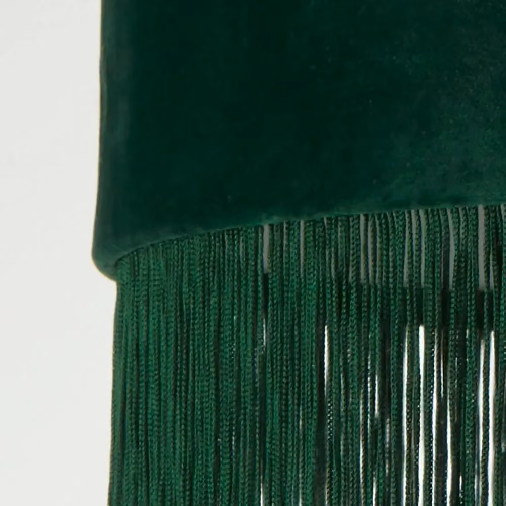 Lighting Collection Vintage Green Velvet Fringe Cylinder Lamp Shade – 3