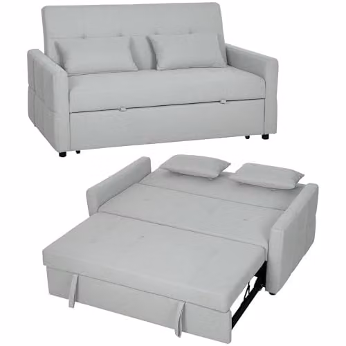 HOMCOM 2 Seater Click Clack Sofa Bed in Grey Fabric with Scatter Cushions