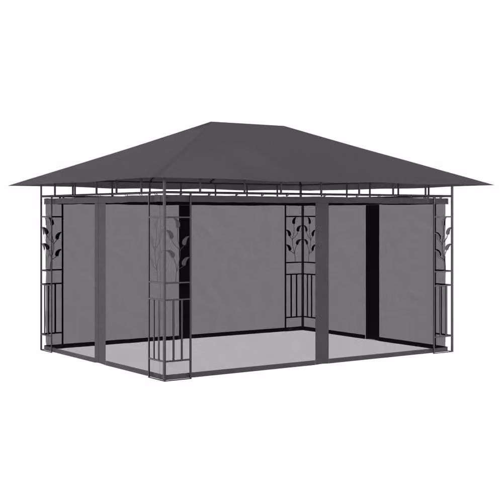 Berkfield Home Gazebo with Mosquito Net in Anthracite, W/D/H: 400 x 300 x 273 cm – 2