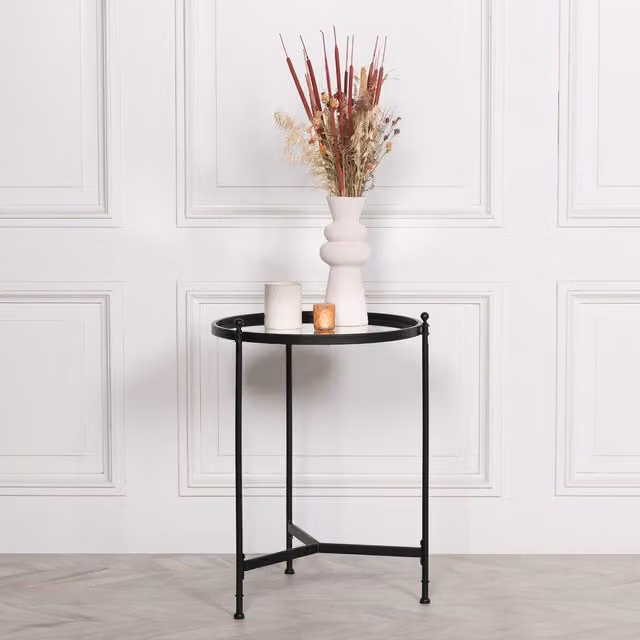 Glasstone Black Iron Round Side Table with Antique Mirror Glass, W/D/H: 55 x 55 x 74 cm – 1