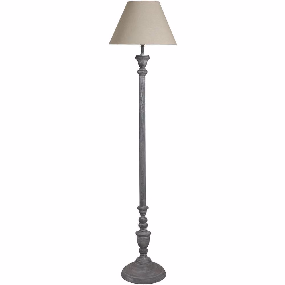 Wyld Haus Baux Slim Turned Pillar Floor Lamp with Grey Wood Base and Beige Fabric Shade, Height: 155 cm – 2