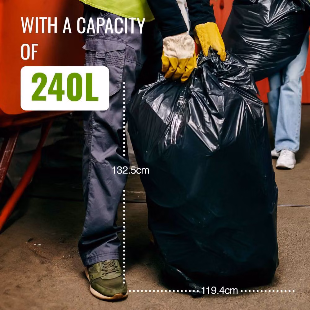 ECOBAG Heavy Duty and Leak Resistant 240L Wheelie Bin Liners, 5 Pack, Black – 2