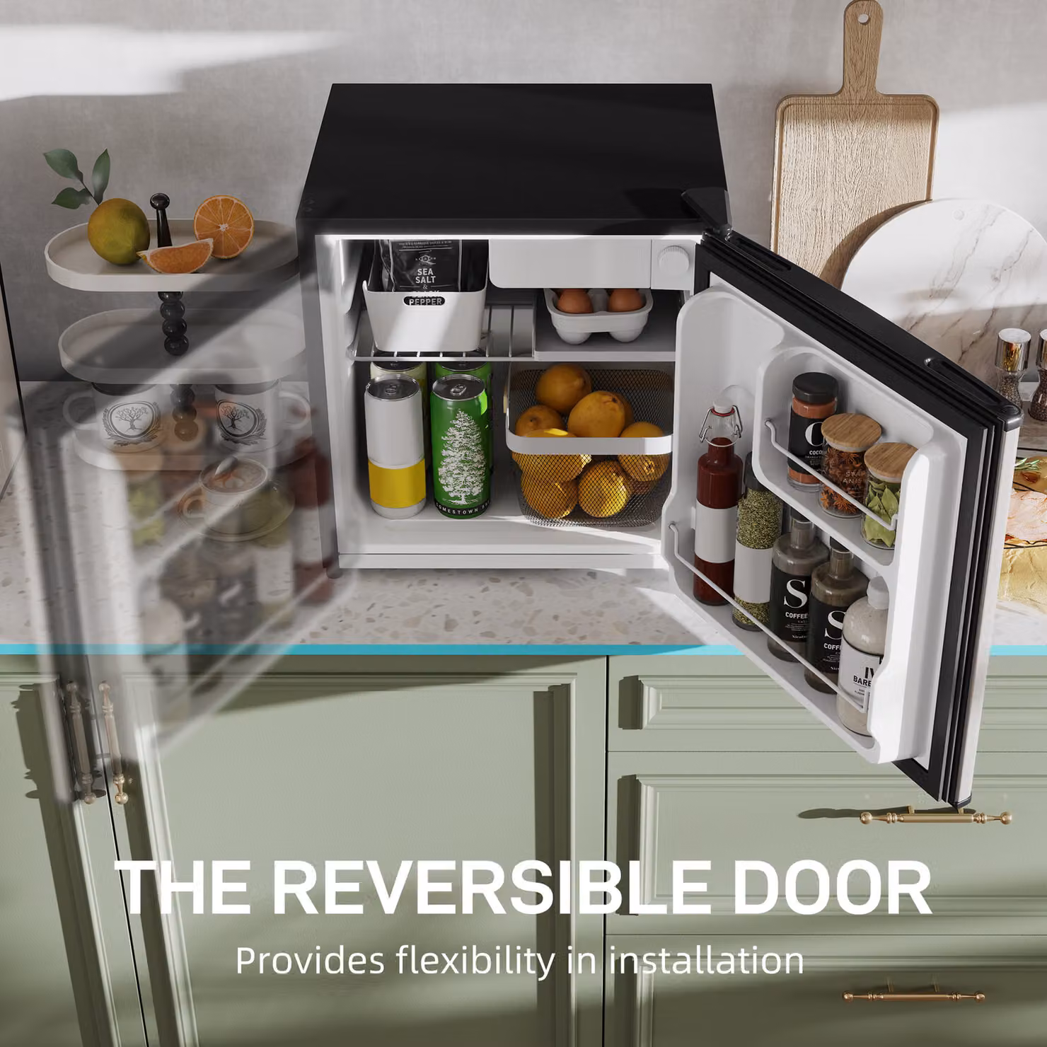 HOMCOM 46 Litre Table Top Mini Fridge with Ice Box and Reversible Door in Silver Tone – 5